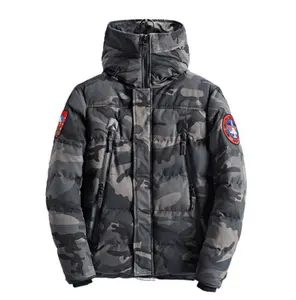 Venta al por mayor medio chaqueta-Chaqueta con capucha de piel para hombre, abrigo de algodón de burbuja, de invierno, con media cremallera