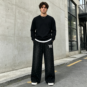 Pantalon de jogging décontracté pour homme RAMAX noir avec strass 450GSM, taille élastique, logo personnalisé, OEM ODM - Product Image 3