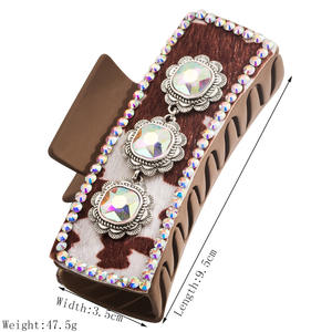 Accessoires pour cheveux carrés rétro personnalisés de 9,5 cm à imprimé léopard avec accents en cristal, pinces à cheveux en plastique - Product Image 2