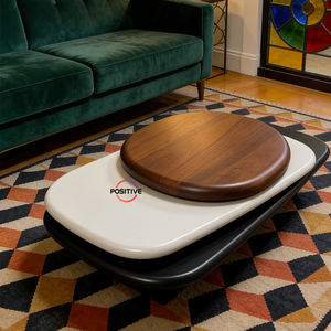 Tavolino da Caffè Impiallacciato Noce in Stile Italiano Minimalista per Soggiorno Moderno e Semplice, Tavolino da Tè Basso Girevole ed Estensibile per Villa - Product Image 4