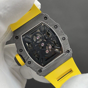 Montre mécanique pour homme de style RM12-01, squelette de châssis de voiture, tourbillon, design en fibre de carbone en forme de barillet, avec bracelet en caoutchouc - Product Image 4