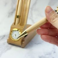 Set Pena Bolpoin dan Fountain Pen Kayu Maple Rose Alami dengan Kotak dan Jam Saku untuk Hadiah Sekolah, Kantor, dan Komersial
