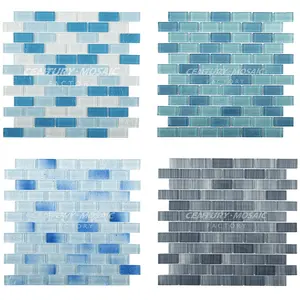 Centurymosaic bán buôn màu xanh Dải pha lê hồ bơi thủy tinh Gạch Mosaic Nhà cung cấp