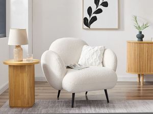 <span class=keywords><strong>Fauteuil</strong></span> d'appoint <span class=keywords><strong>rond</strong></span> en polaire Teddy Off-White, pieds en métal <span class=keywords><strong>noir</strong></span> fin pour chambre d'hôtel boutique, salon d'hébergement familial, coin club - Product Image 3