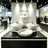 Ensemble de 4 casseroles en fonte, comprenant une cocotte et une poêle, antiadhésives, design moderne et minimaliste, à double poignée, résistantes au four, pour la cuisine domestique