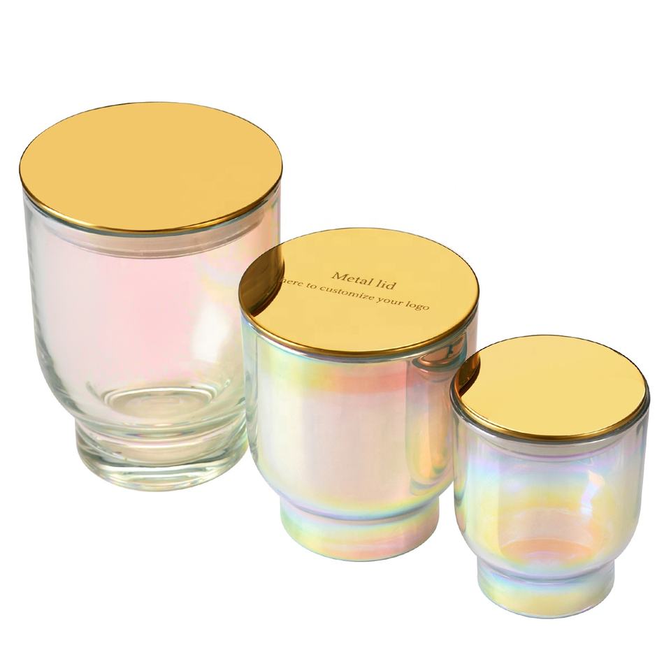 Custom Luxury Iridescent Rainbow Empty Glass Jar Fashionable Scented ...