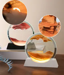 Sáng Tạo Trang Trí Nội Thất Đồng Hourglass 3D Năng Động Chất Lỏng Di Chuyển Cát Chuyển Động Nghệ Thuật LED Bàn Ánh Sáng Đèn