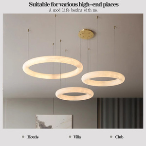 Hiện đại sảnh khách sạn tiền sảnh đá cẩm thạch thạch thạch cao Tuyết hoa chiếu sáng Vòng Đèn chùm trần sang trọng Brass mặt dây đèn cho đám cưới trang trí nội thất - Product Image 5