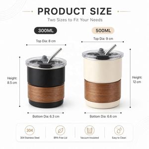 Gobelet isotherme personnalisé en acier inoxydable avec paille, manchon en bois écologique, tasse de voyage, cadeau promotionnel - Product Image 3