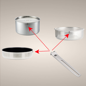 Bộ nồi chảo PocketDream Heavy Duty 4 món bằng thép không gỉ 3 lớp, có nắp đậy, tay cầm tháo rời, thiết bị nhà bếp thương mại - Product Image 4