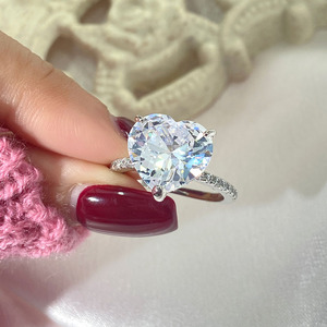 Cá Nhân Đồ Trang Sức Tốt Phụ Nữ Trái Tim 925 Sterling Bạc Rhodium Ngón Tay Nhẫn Kim Cương Cụm Engagement <span class=keywords><strong>Ring</strong></span> Wedding Ban Nhạc Bộ - Product Image 1