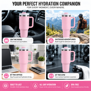 Le Gobelet Isotherme FLOWSTATE 40oz en Acier Inoxydable à Double Paroi, Isolation Sous Vide, Portable, Rose, avec Poignée et Couvercle, Idéal pour les Fêtes - Product Image 2