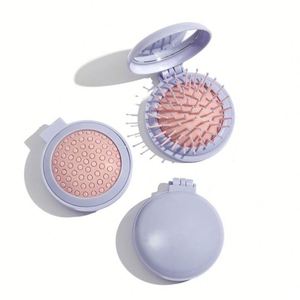 Custom Design Travel <b>Brushes</b> <b>Round</b> Pocket Mini Folding Hair <b>Brush</b> With Makeup Mirror - Product Image 4