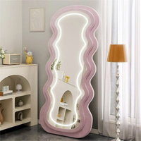 Miroir de salle de bain LED sur pied, design moderne, anti-buée, avec interrupteur tactile intelligent, affichage de la température et de l'heure
