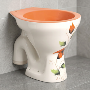 Cuvette de toilettes en porcelaine Vitrosa, design européen, bicolore bleu et blanc rustique, avec siphon en S - Product Image 4