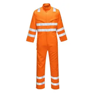 CE EN11611 EN11612 penutup pakaian kerja tahan api Coverall pakaian kerja ritsleting depan dengan saku