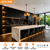 Ensemble complet d'armoires de cuisine modernes de luxe intelligentes en bois noir, sur mesure, avec conception gratuite pendant 48 heures, menuiserie haut de gamme modulaire