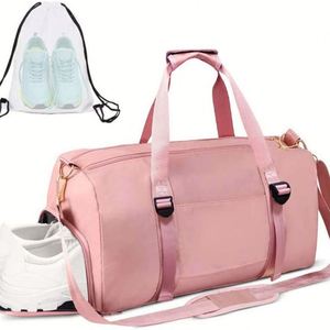 Bolsa Deportiva Impermeable con Compartimento para Zapatos, Bolsillo Impermeable, Bolsa de Viaje Deportiva, Bolsa de Lona Rosa para Mujer - Product Image 4