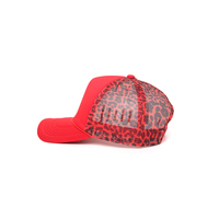 Hete Aanbieding Oranje Kleur Op Maat Geborduurde Luipaard Stippenpatroon Jacht Visserij Mesh Verstelbare Cap Trucker Pet Buiten Unisex