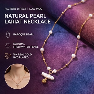 <span class=keywords><strong>Collier</strong></span> Croix en Perle Naturelle et Aigue-marine 2026, Plaqué Or 18K, Acier Inoxydable Anti-ternissement, Esthétique, Vente en Gros pour Femmes - Product Image 1