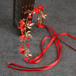 Dolce capelli lunghi fiore ornamenti per capelli da sposa <span class=keywords><strong>serie</strong></span> oro rosso copricapo da sposa fatto a mano festa nuziale decorazione per capelli da sposa - Product Image 6