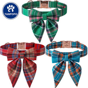 Tanpopo ปลอกคอสุนัขผูกโบว์ลายสก๊อตสีโรสโกลด์แบบอังกฤษอุปกรณ์เส<span class=keywords><strong>ร</strong></span>ิมของขวัญวันเกิดแฟชั่นคริสต์มาส - Product Image 1