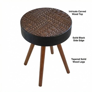 <b>Round</b> Coffee <b>Table</b> 15.7 Inch Carved Top Modern Accent <b>Table</b> for <b>Small</b> Spaces Drink Side <b>Table</b> - Product Image 4