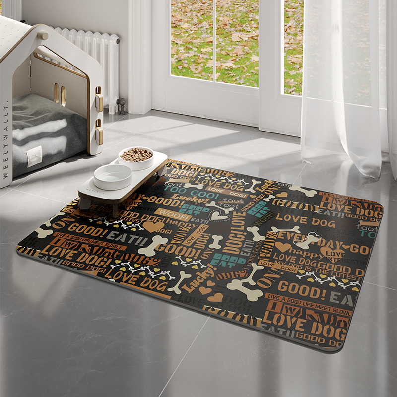 Coussin pour animaux de compagnie en cuir double face - os lettre gris