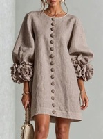 Robe gothique rétro à manches lanternes en fleurs 3D, longueur genou, style indépendant français