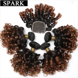 Spark-mechones de pelo humano con cierre de encaje, extensiones rizadas y cortas de pelo brasileño 1b/4/30 ombré, 4x4, 10A