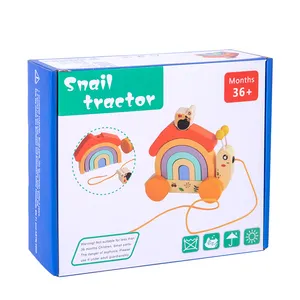 Trator de caracol colorido iridescência de madeira, brinquedo montessori empilhável, brinquedo educativo para crianças, meninos e meninas, novo design