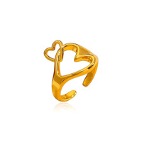 Modischer Damenring in Goldfarbe mit Doppelherz-Design, Offener Luxus-Fingerring, Kristallring, Hochwertiger Schmuckring