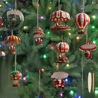 9-teiliges Kreatives Cartoon-Weihnachtsmann-Boxwood-Heißluftballon-Fallschirm-Hängeornament für Feiertagsbäume, Räume und Innenhöfe