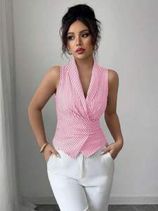 เสื้อกล้ามลายทางสไตล์ยุโรปและอเมริกา ฤดูร้อน 2025 สายรัดเอวทรงเข้ารูป - Product Image 3