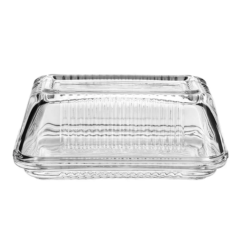 Aeofa Clear square glass butter dish plate with glass cover lid machine made dinnerware kitchenware items