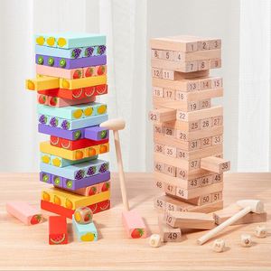 Juego de 54 Piezas de Rompecabezas Apilables de Madera Natural, Arcoíris, con Temática de Frutas, Torre de Madera de Pino Interactiva - Product Image 1