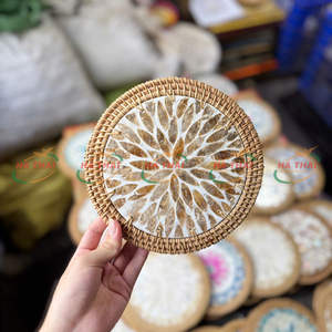 ถาดรองแก้วใบใหญ่ทำจากหวายหลากสีหลายโทนลายดอกไม้แม่ของไข่มุกแผ่นรองจานเสิร์ฟ - Product Image 1