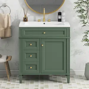 30 Inch Elegant Solid Wood Bathroom Single Sink Vanity Set 75cm Sage Green Vanity Cabinet For Your Home