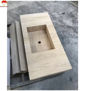 Foshan fabbrica un pezzo corpo di travertino singolo lavello bagno di vanità moderno rettangolare integrato galleggiante lavandino in marmo - Product Image 1