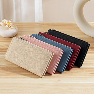 Portefeuille pour femmes en cuir véritable, grande capacité, avec fermeture éclair longue, blocage RFID, porte-cartes - Product Image 1