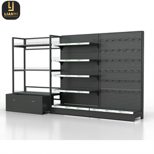 Estantes de exhibición de bocadillos de estantería de góndola de tienda de comestibles metálicos negros para supermercado general - Product Image 1