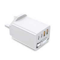 Adaptateur secteur HNT 50W GaN USB C double port 50W US/UK/EU/AU avec câble Type-C rétractable de 70 cm, chargeur rapide
