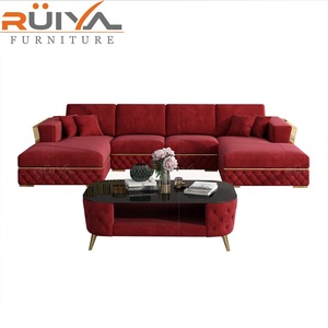 Wholesaler Furniture Factory <strong>Red</strong> <strong>Corner</strong> <strong>Sofa</strong> Double Chaise Lounge Luxury Velvet <strong>Corner</strong> <strong>Sofa</strong> - Product Image 1