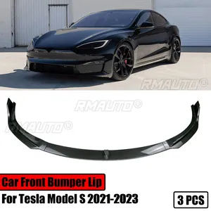 3PCS for Tesla Model S 2021-2023 MP Style Car Front Lip Bumper Spoiler <b>Splitter</b> Accessories Body Kit Carbon Fiber Style - Product Image 1