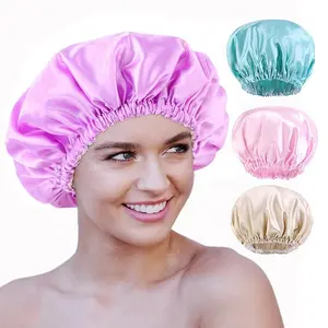 Kualitas tinggi kustom topi tahan air kamar mandi warna Solid plastik topi mandi dapat digunakan kembali grosir topi mandi rambut