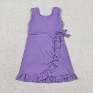 Nuevo Vestido de Yoga para Niñas, Color Sólido, Verano, Sin Mangas, Largo hasta la Rodilla, Amarillo, con Pantalones Cortos - Product Image 5