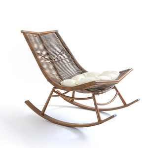 Modern Rattan Rocking Chair With <b>Back</b> <b>Cushion</b> Sun Lounger Outdoor Patio Seating - Product Image 1