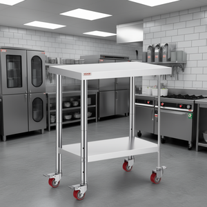 โต๊ะทำงานครัวเชิงพาณิชย์ Vevor ขนาด 30x18 นิ้ว สแตนเลส ปรับระดับความสูงได้ พร้อมล้อเบรก 4 ล้อ สำหรับเตรียมอาหาร - Product Image 2