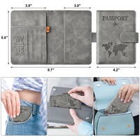 Dompet Passport Kulit PU Anti RFID, Tahan Air, dengan Kancing, untuk Pria Wanita, Tempat Kartu, Perlengkapan Perjalanan