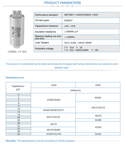 Condensateurs à film d'huile en polypropylène Cbb60 50µF 250V aux normes européennes pour le démarrage et le fonctionnement des pompes à eau et des machines à laver - Product Image 4